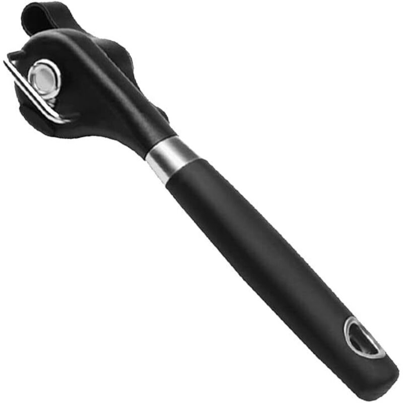 foto del prodotto apriscatole manuale di sicurezza, apriscatole in acciaio inox, manico singolo, taglierino per coperchi con apertura laterale nero, 22 x 6 x 4 cm