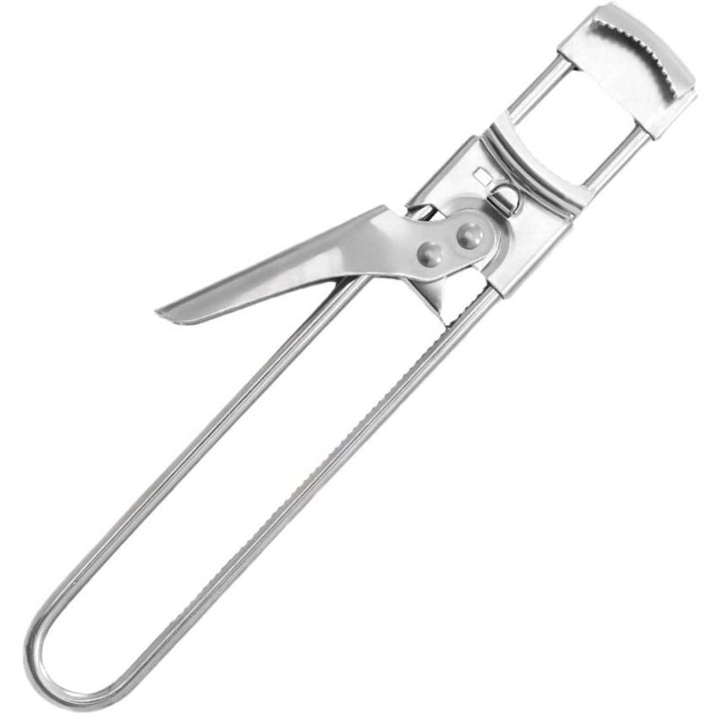foto del prodotto apriscatole regolabile, apriscatole in acciaio inox, apriscatole multifunzionale antiscivolo, adatto per anziani e persone con mani deboli.
