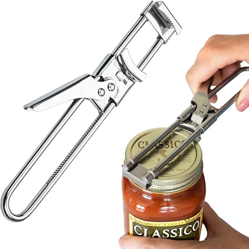 foto del prodotto apriscatole regolabile in acciaio inossidabile, apriscatole per mani anziane, apriscatole manuale, apriscatole da cucina per anziani, persone affette