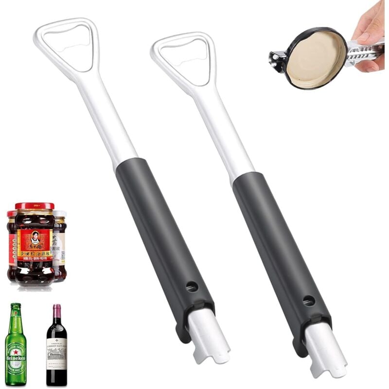 foto del prodotto apriscatole senza sforzo per artrite, apriscatole 2 in 1 in acciaio inossidabile, apriscatole multifunzionale, adatto per anziani con mani deboli che