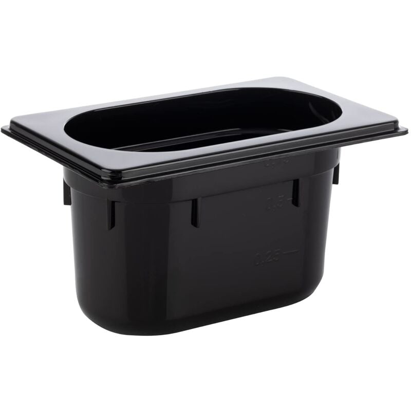 foto del prodotto aps 82081 gn 1 9 contenitore gastronorm, in policarbonato, dimensioni 176 x 108 mm altezza 100 mm volume 1 litro, nero