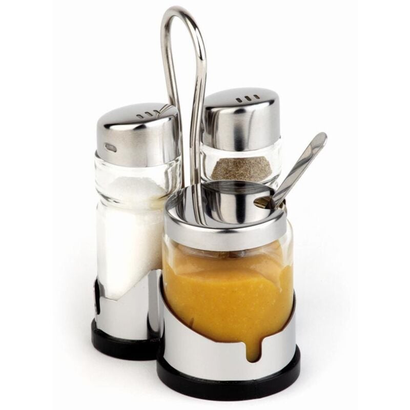 foto del prodotto aps economic pepe e sale, 3 pezzi con contenitore in acciaio inox agitatore per sale, contenitore in vetro trasparente con coperchio in acciaio