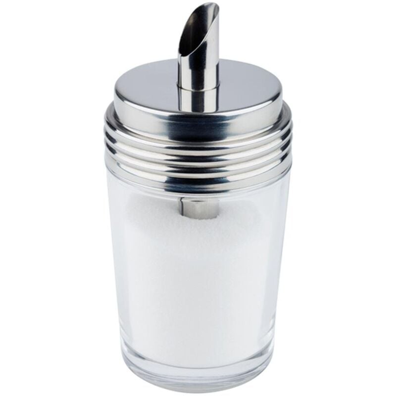 foto del prodotto aps sugar dispenser, distributore di zucchero o latte in vetro, con tappo a vite in acciaio inox 18 8, 6,5 x 6,5 cm, altezza 14,5 cm.