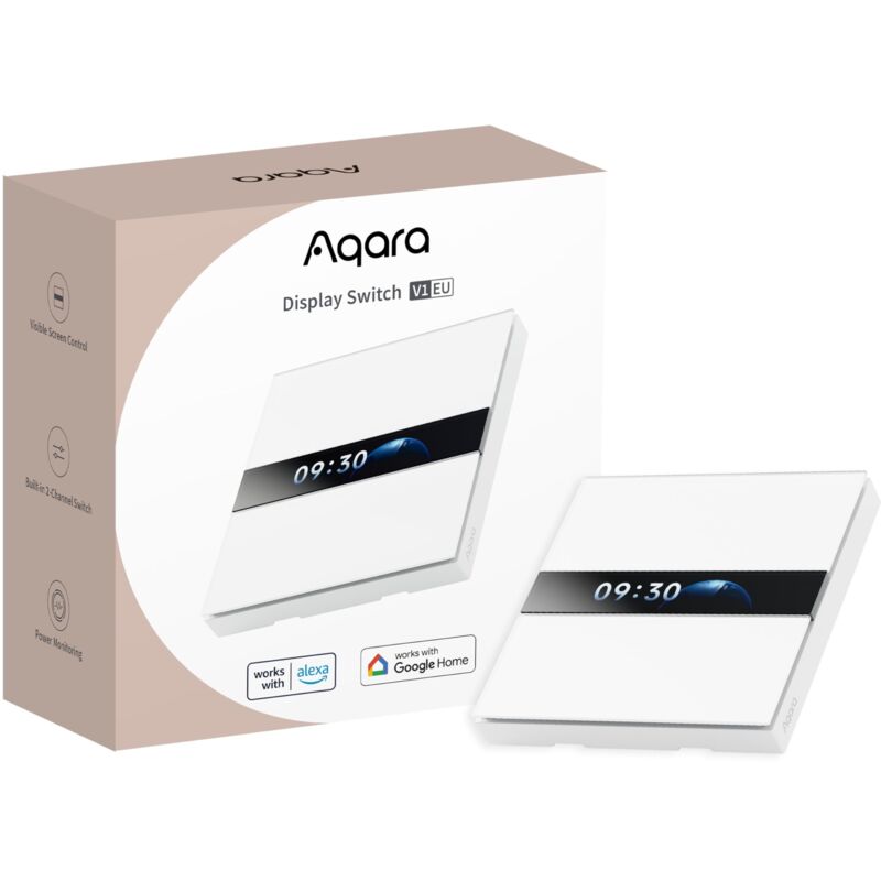 foto del prodotto aqara interruttore con display v1 eu 4 elementi 2 canali con neutro , interruttore intelligente con display lcd, compatibile con apple home, alexa