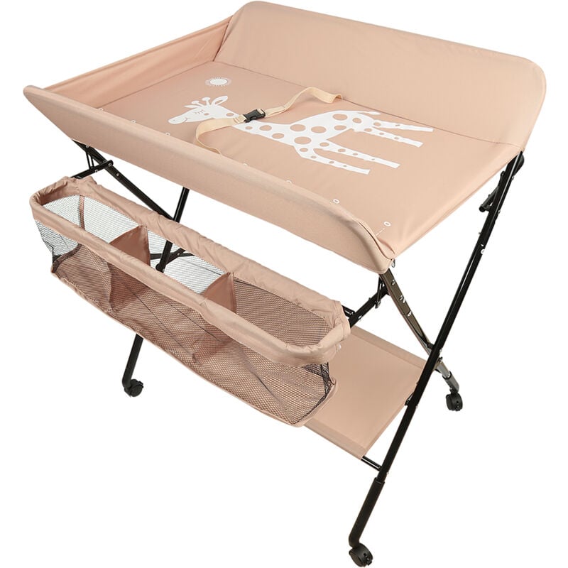 foto del prodotto aqrau baby fasciatoio pieghevole,fasciatoio portatile con cestello,multifunzionale tavolo da massaggio,rosa chiaro