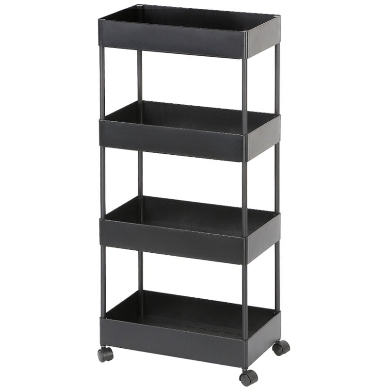 foto del prodotto aqrau carrello su ruote,armadio mobile multifunzione a 4 ripiani,nero