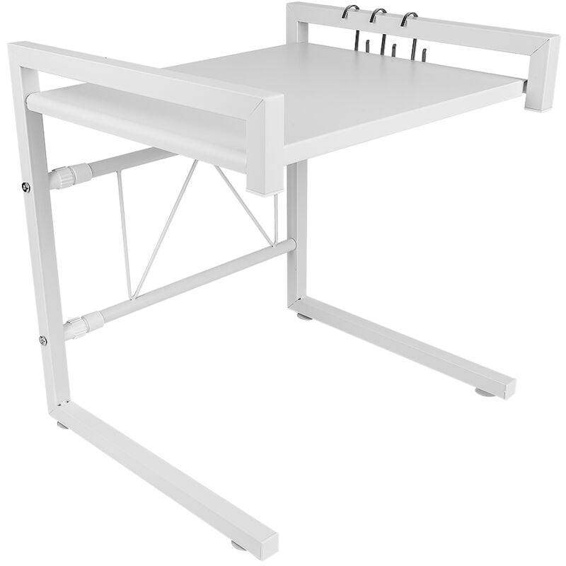 foto del prodotto aqrau mensola microonde estensibile,scaffale cucina,con 3 gancetti,bianco