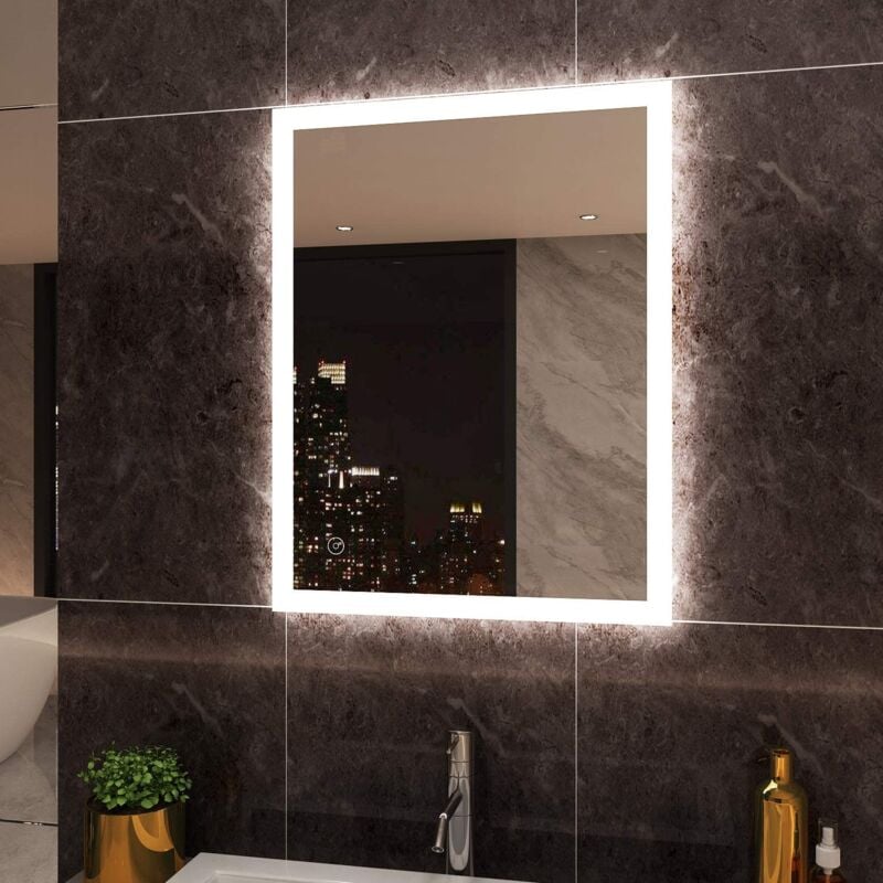 foto del prodotto aqrau specchio bagno 90x70cm con luci led,controllo tattile,funzione antiappannamento,da parete,luce bianca