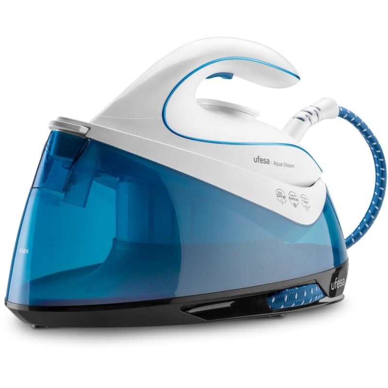 foto del prodotto aqua steam, ferro da stiro a vapore con caldaia 2400 w, 6 bar, colpo di vapore massimo 320 g e costante 120 g min, piastra in ceramica, sistema