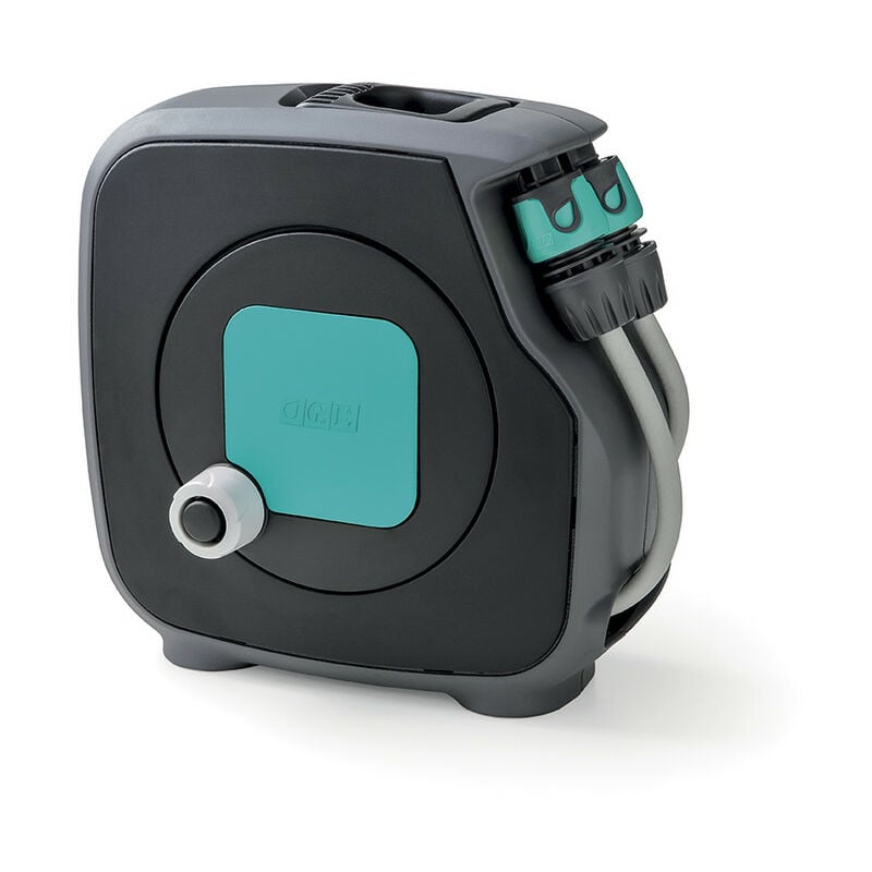 foto del prodotto aquabag style azzurro, mini avvolgitubo per l irrigazione del giardino con 11,5 metri di tubo, lancia ergonomica 8 getti e raccordi, trasportabile e
