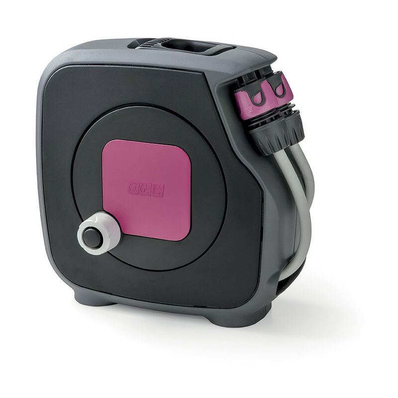 foto del prodotto aquabag style fucsia, mini avvolgitubo per l irrigazione del giardino con 11,5 metri di tubo, lancia ergonomica 8 getti e raccordi, trasportabile e