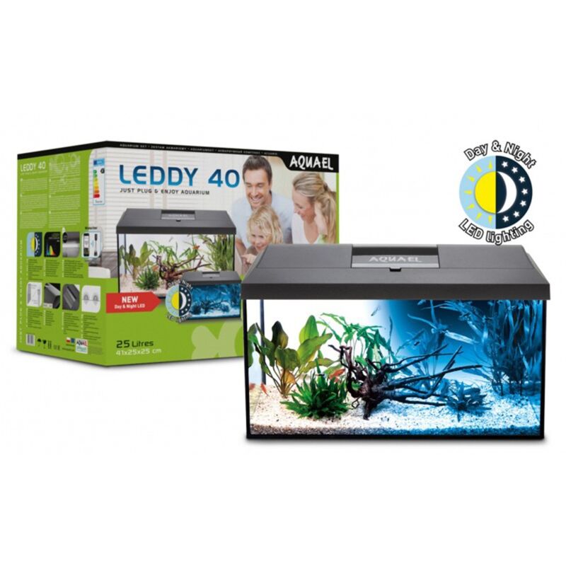 foto del prodotto aquael aquarium set leddy 40 day night acquario cm41x25x25h accessoriato colore nero