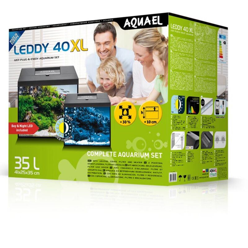 foto del prodotto aquael aquarium set leddy 40xl day night nero acquario cm41x25x35h completamente accessoriato