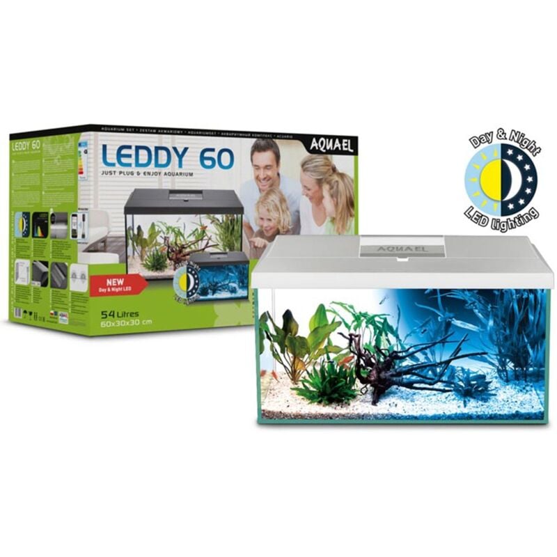 foto del prodotto aquael aquarium set leddy 60 day night acquario cm60x30x30h completamente accessoriato colore bianco