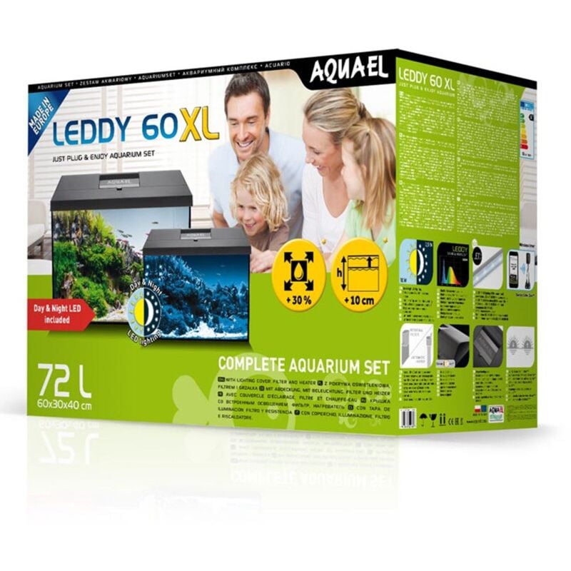 foto del prodotto aquael aquarium set leddy 60xl day night nero acquario cm60x30x40h completamente accessoriato