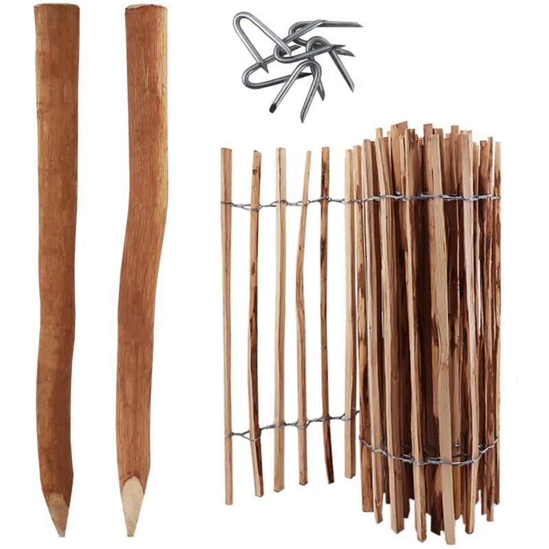 foto del prodotto aquagart set completo di 5 m di staccionata alta 120 cm, distanza tra le stecche 4 6 cm con 5 pali di legno lunghi 1,5 m e staccionata in legno