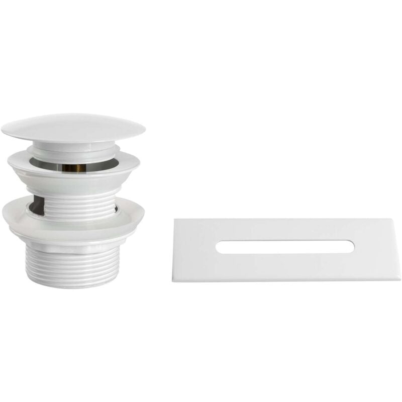foto del prodotto aqualine accessori set piletta per vasca da bagno e coperchio per troppopieno, clickclack, bianco lucido tf9005w