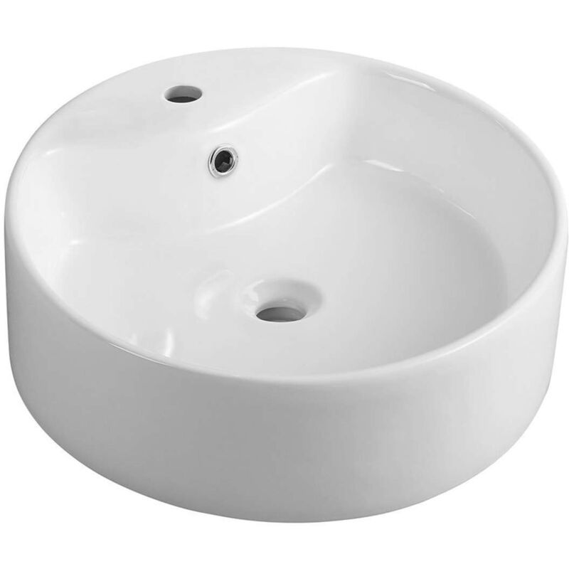 foto del prodotto aqualine sanitari in ceramica lavabo da appoggio, diametro 40 cm, con 1 foro per rubinetto, bianco 49413