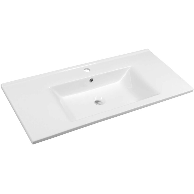 foto del prodotto aqualine zuno lavabo 100x46 cm, con troppopieno e foro per miscelatore, bianco 9100
