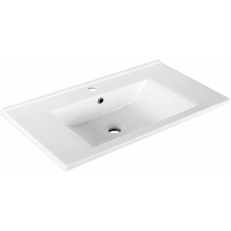 foto del prodotto aqualine - zuno - lavabo 75x45 cm, con troppopieno, foro per miscelatore, bianco 9075