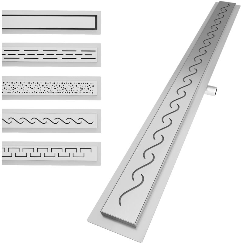 foto del prodotto aquamarin scarico doccia a pavimento con sifone, acciaio inox, scarico rapido, antiodore, regolabile, lineare, rettangolare, 90 cm, stile onda