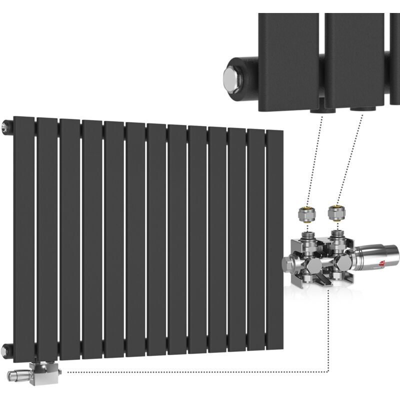 foto del prodotto aquamarin termosifone orizzontale, valvola termostatica, 600x886x52 mm, acciaio, monostrato, 13 colonne, antracite termosifoni moderni,