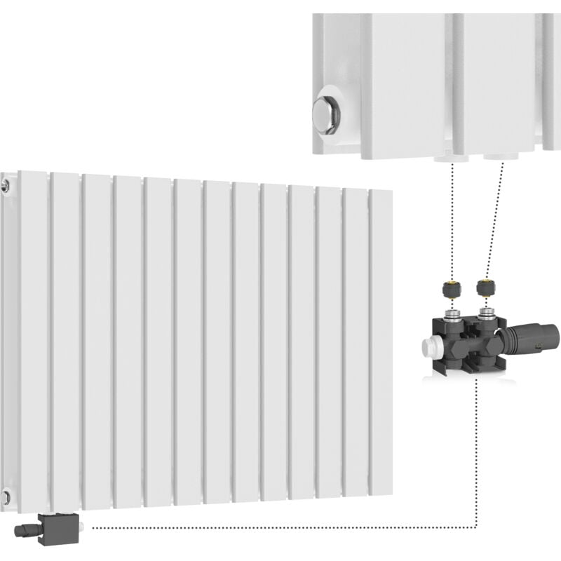 foto del prodotto aquamarin termosifone orizzontale, valvola termostatica, 600x886x69 mm, acciaio, doppio strato, 26 colonne, bianco termosifoni moderni,