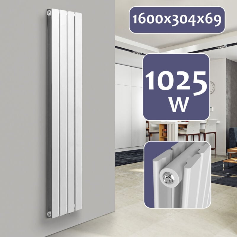 foto del prodotto aquamarin termosifone verticale, 1600x304x69mm, acciaio, doppio strato, 8 colonne, bianco termosifoni moderni, termoarredo soggiorno design,