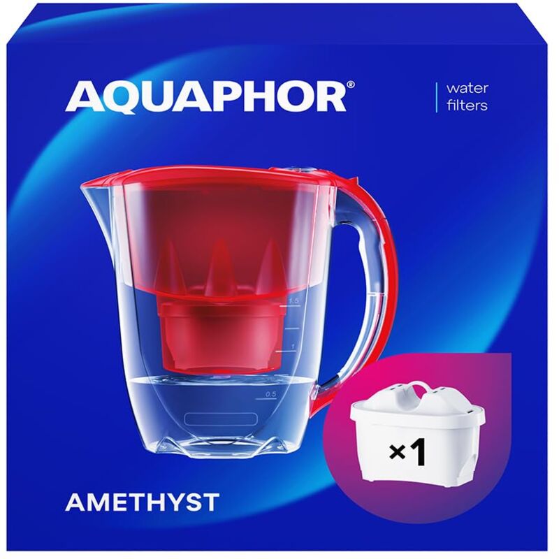 foto del prodotto aquaphor amethyst caraffa filtrante per acqua con 1 cartucce maxfor 200l 2,8l rosso