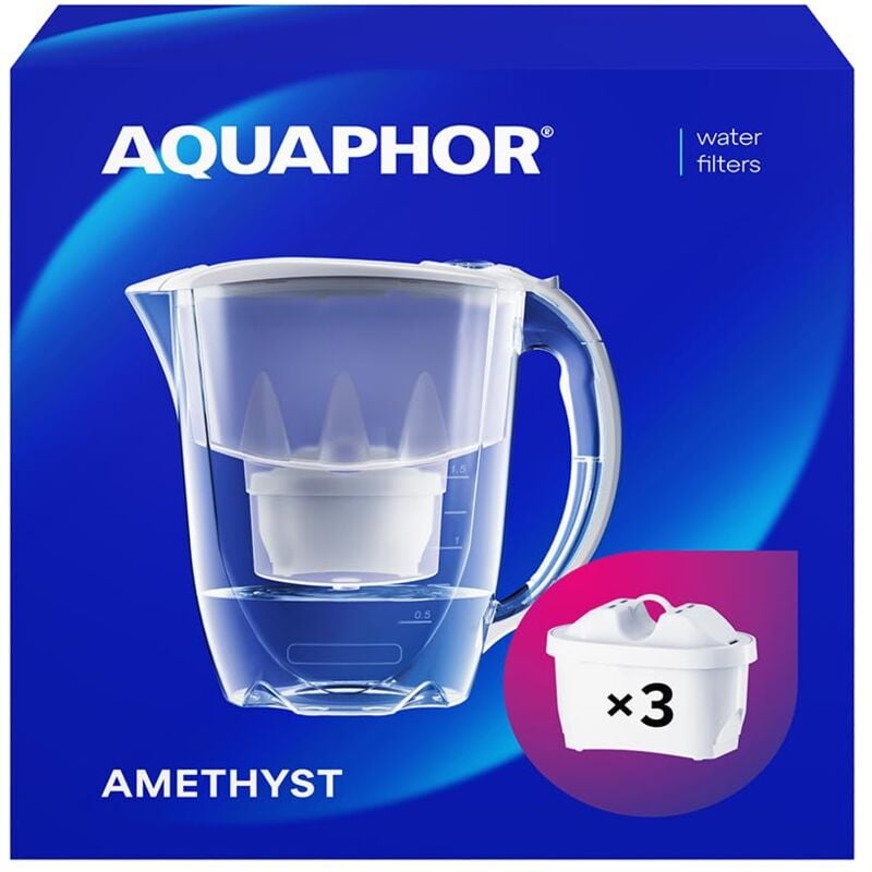 foto del prodotto aquaphor amethyst caraffa filtrante per acqua con 3 cartucce maxfor+ 200l - 2,8l - grigio