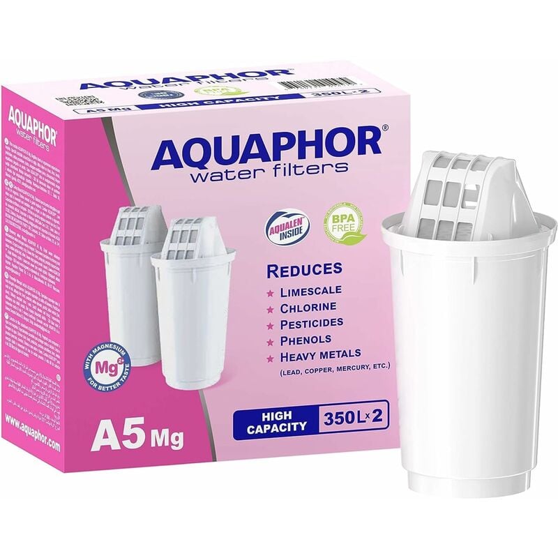 foto del prodotto aquaphor cartucce filtro a5 2 pacchi con magnesio i filtra calcare e cloro, metalli pesanti e altre sostanze i 350l di acqua purificata i con la