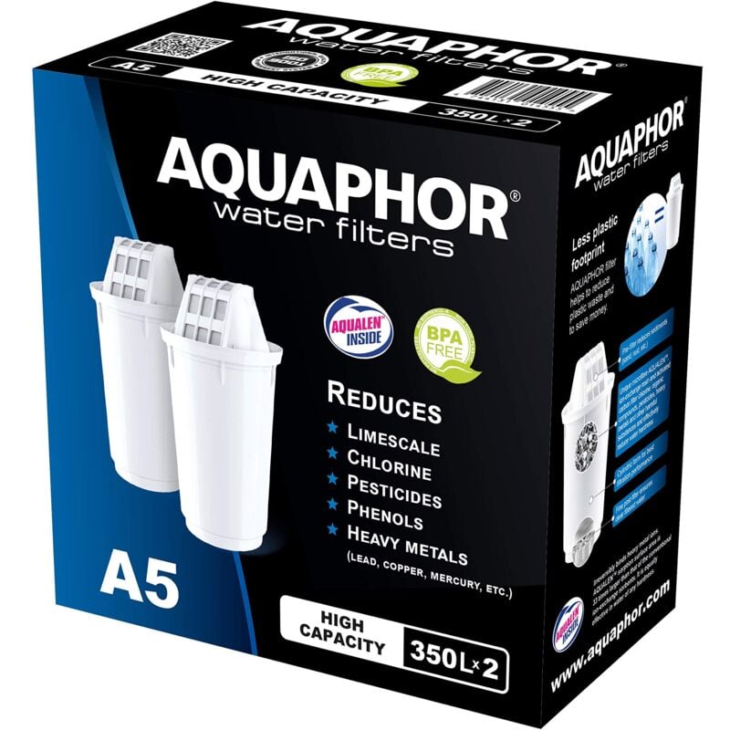 foto del prodotto aquaphor cartucce filtro a5 2 pacchi i filtra calcare e cloro, metalli pesanti e altre sostanze i 350l acqua purificata i con la tecnologia aqualen