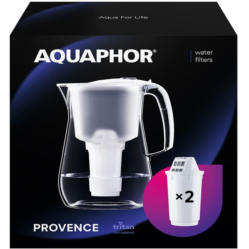 foto del prodotto aquaphor filtro acqua provence bianco con 2 filtri a5 con caraffa in magnesio per 4,2 l, grande fiiter dell acqua in effetto vetro, riduce il