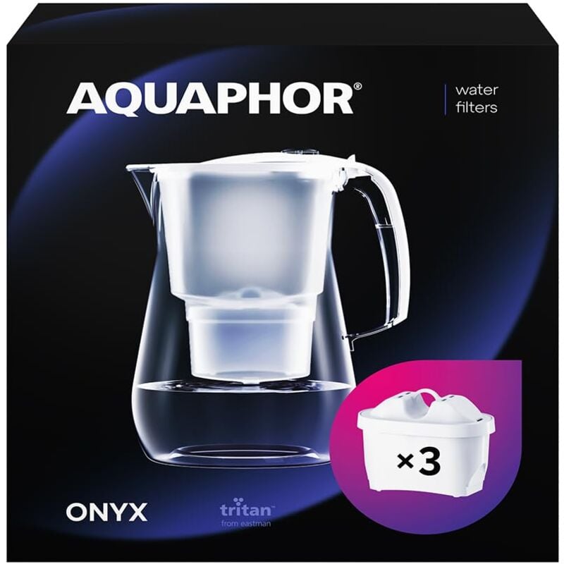 foto del prodotto aquaphor filtro dell acqua onyx blanc incl 3 filtro maxfor i filtro dell acqua dall aspetto in vetro 4,2l i riduce il calcare e il cloro i