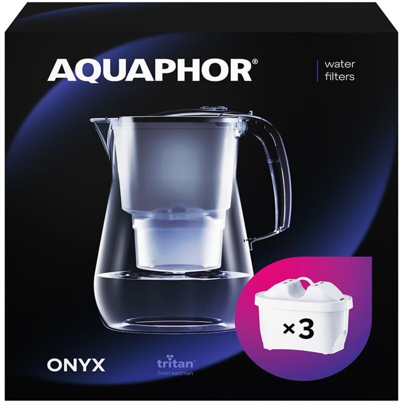 foto del prodotto aquaphor filtro dell acqua onyx nero incl 3 filtro maxfor i filtro dell acqua dall aspetto in vetro 4,2l i riduce il calcare e il cloro i perfetto