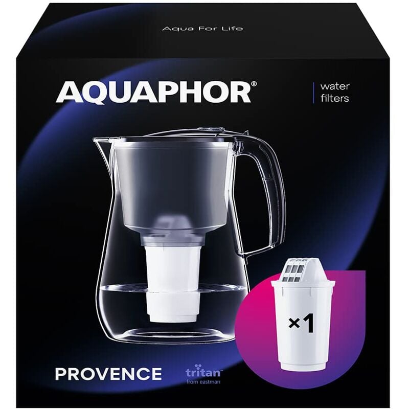 foto del prodotto aquaphor filtro per acqua caraffa provence nero incl. 1 filtro a5 i filtro per acqua arrafa 4,2l finitura in vetro i riduce calcare e cloro i