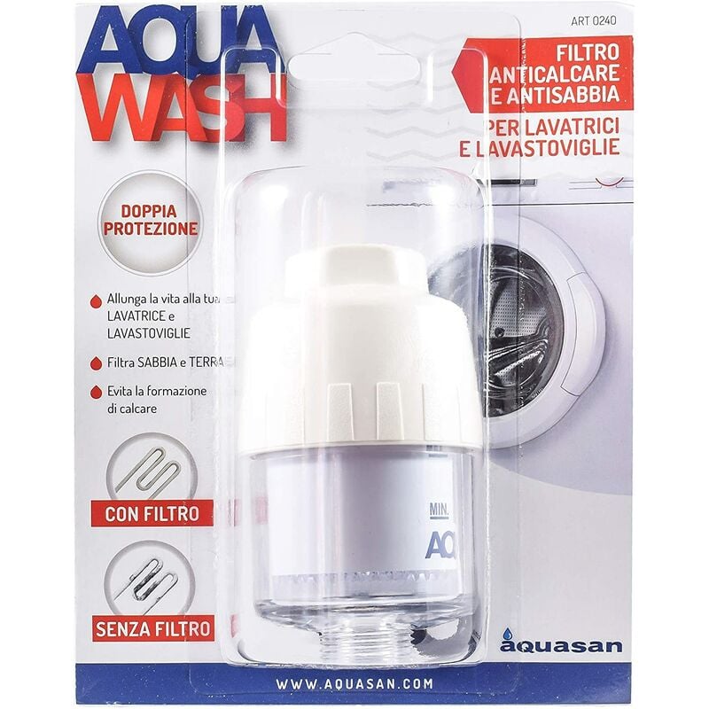 foto del prodotto aquasan filtro anticalcare e antisabbia aquawash per lavatrici e lavastovliglie confezione da 1