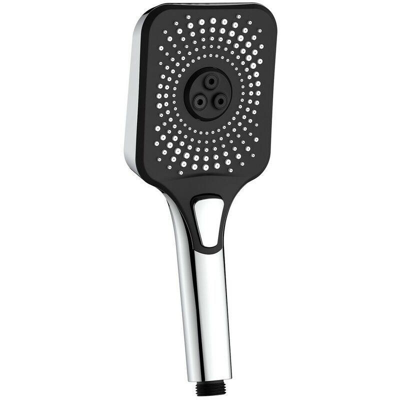 foto del prodotto aquasanit doccia cromata e nera con pulsante 3 getti serie vortex square