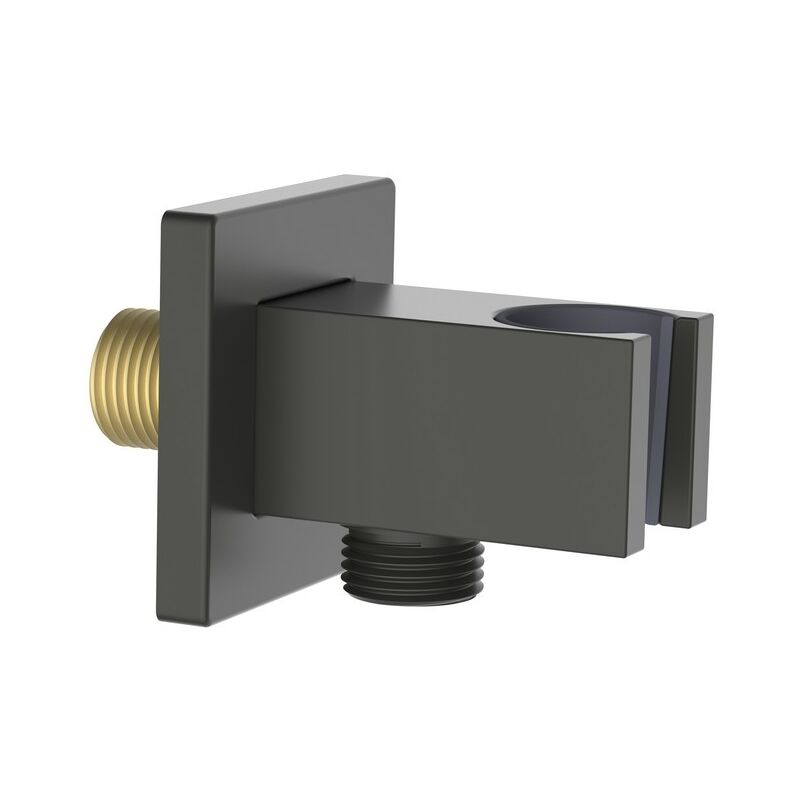 foto del prodotto aquasanit presa acqua quadrata con supporto doccino in ottone color gungrey