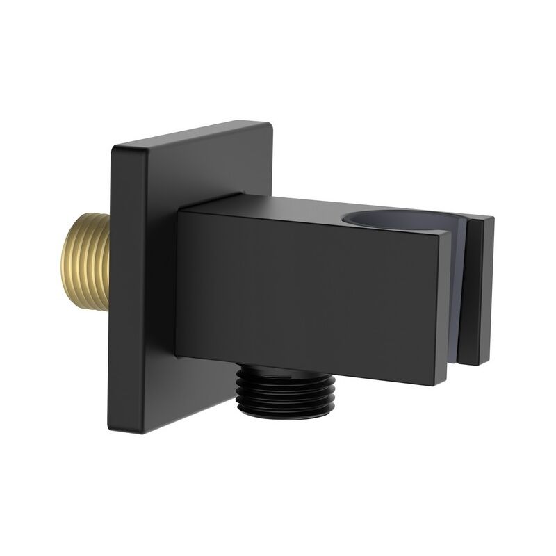 foto del prodotto aquasanit presa acqua quadrata con supporto doccino in ottone color nero opaco