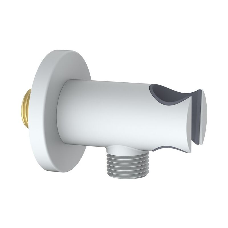 foto del prodotto aquasanit presa acqua tonda con supporto doccino in ottone color bianco