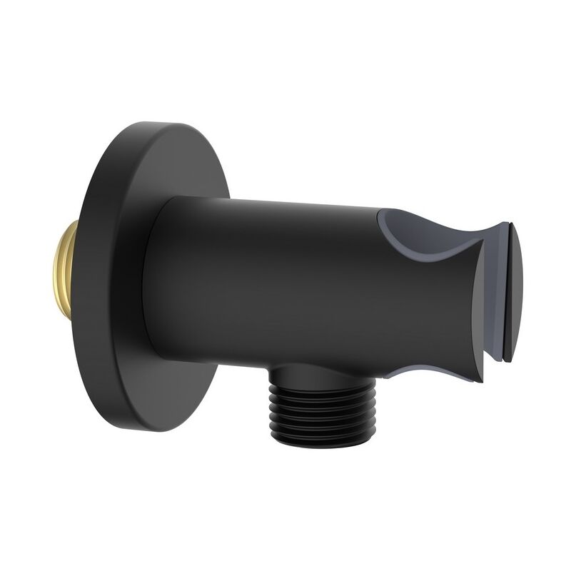 foto del prodotto aquasanit presa acqua tonda con supporto doccino in ottone color nero opaco