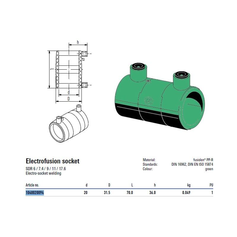 foto del prodotto aquatherm elettro manicotto 40v d. 20 mm per impianti termo idrosanitari 1040020094