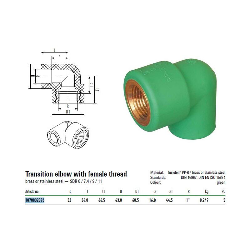 foto del prodotto aquatherm raccordo a gomito con attacco filettato f 32mm per 1 1070032096
