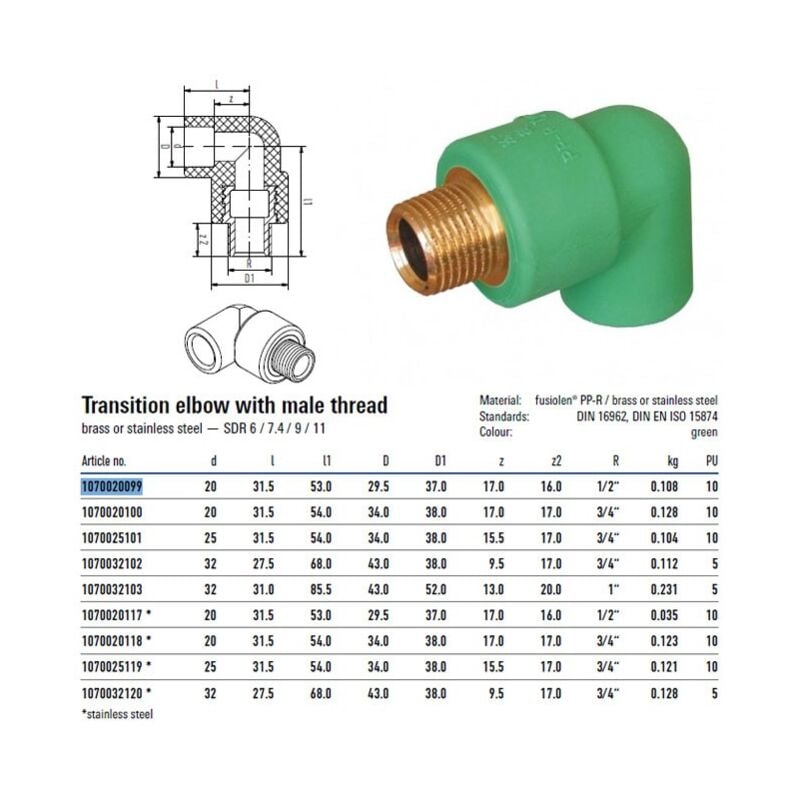 foto del prodotto aquatherm raccordo a gomito con attacco filettato m 20mm per 1 2 1070020099