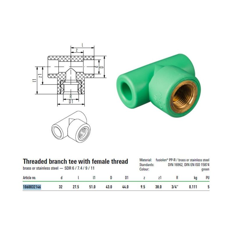 foto del prodotto aquatherm raccordo a t con attacco filettato f 32mm per 1 1060032146