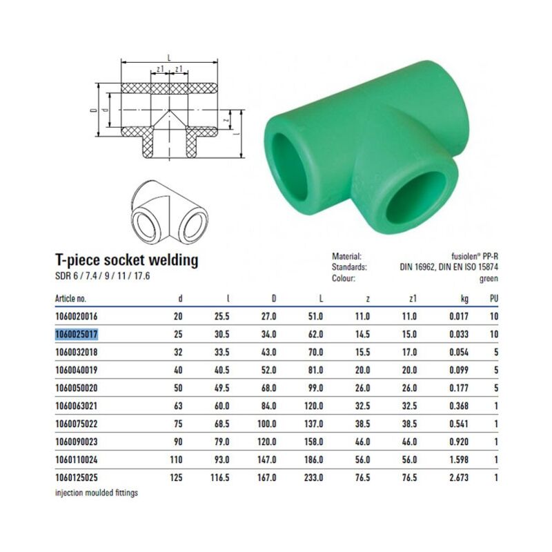 foto del prodotto aquatherm raccordo a t diametro 25 mm verde per sistemi 1060025017