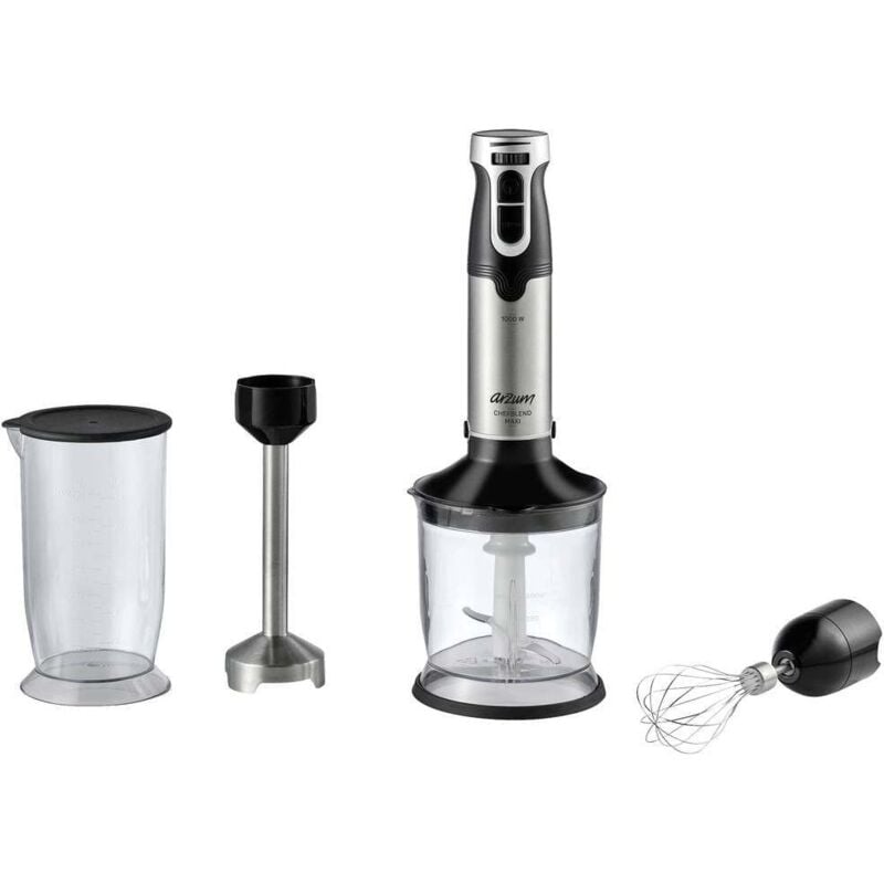 foto del prodotto ar1162 frullatore ad immersione 1000 w con misurino, con shaker, regolatore di velocità nero, acciaio inox - arzum