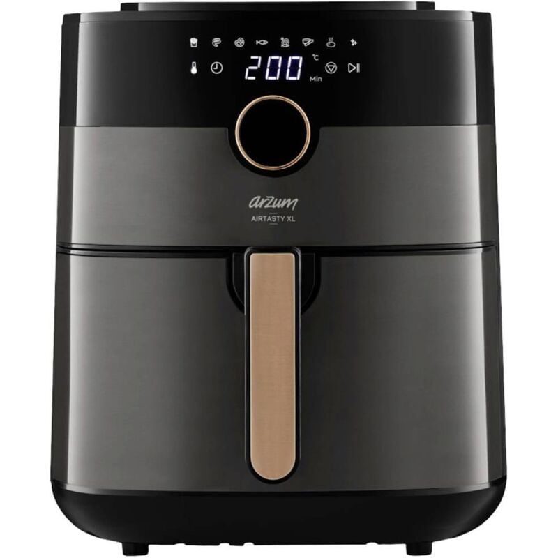 foto del prodotto ar2074 b friggitrice ad aria calda 6 l funzione timer, protezione da surriscaldamento rame, nero arzum