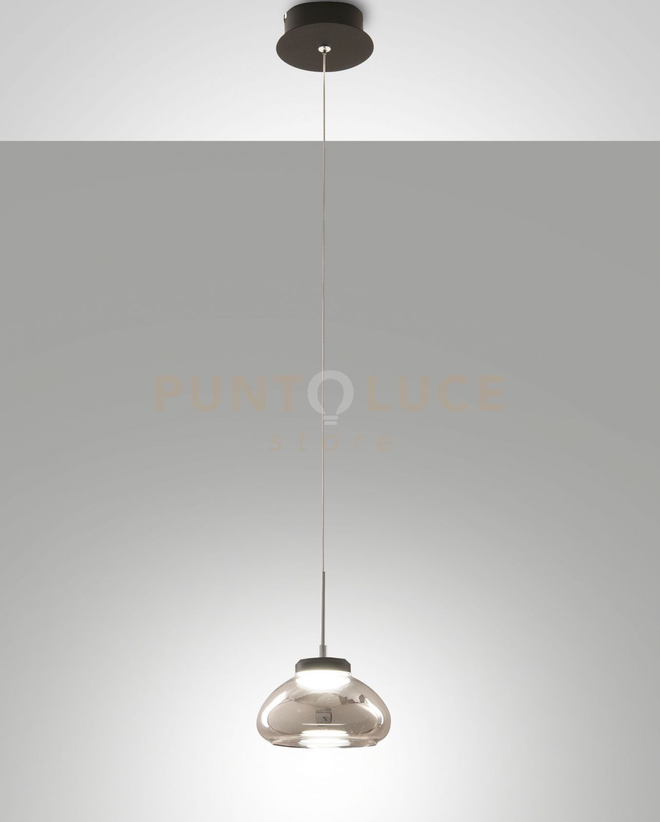 foto del prodotto arabella sospensione fume 1 luce in vetro e struttura in metallo a led 3000k 8w 750 lm, d.14cm